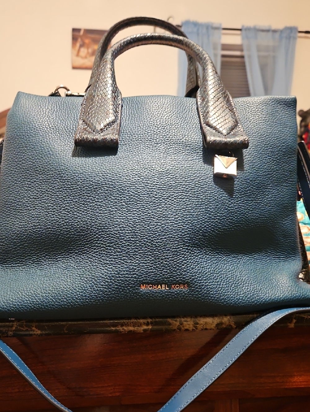 Michael Kors Blue Textured Shoulder Bag